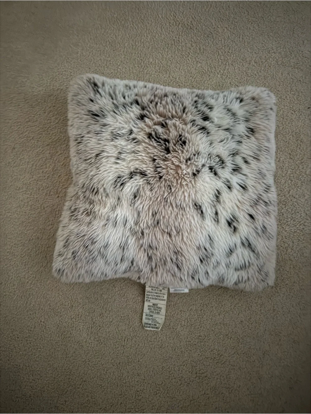 Plush Speckled Faux Fur Throw Pillow - Neutral Tones